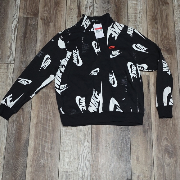 NWT Men's Nike Club 1/4 Zip Fleece Black/White Jacket. Pull Over. Sick!!! - Picture 1 of 4